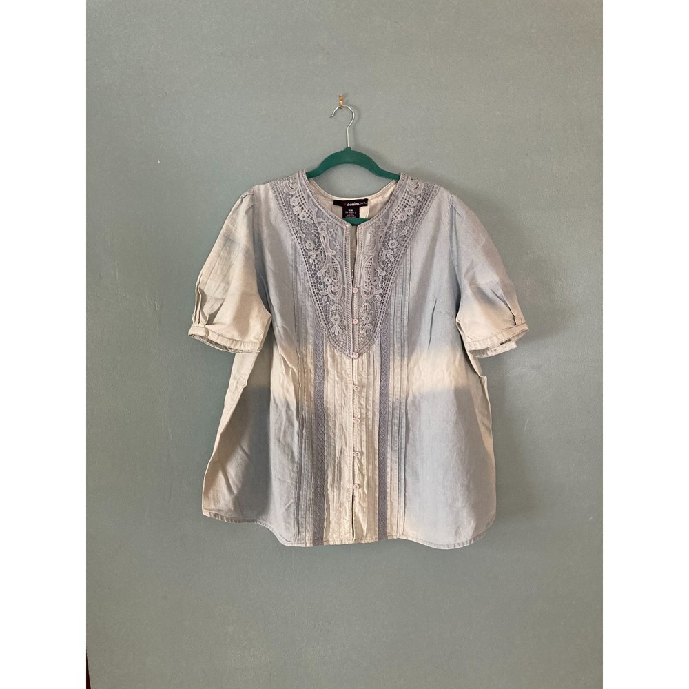 NWOT Denim 24/7 tie dye short sleeve tunic top with embroidery size 18W